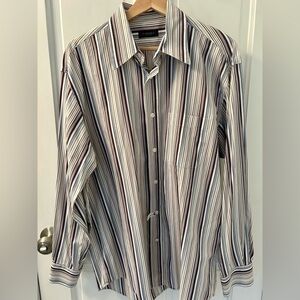 CANALI BLUE BROWN YELLOW STRIPE WHITE COTTON MADE IN ITALY MENS DRESS SHIRT L